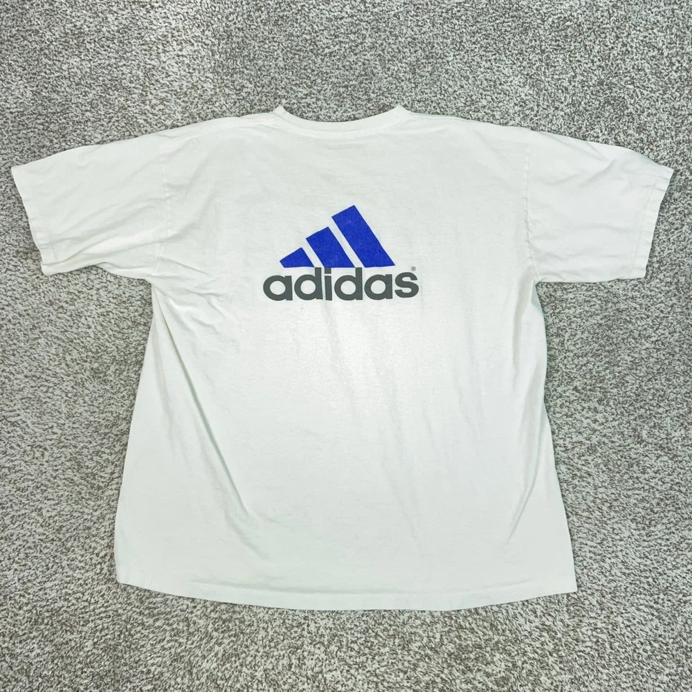 Vintage Adidas Shirt Men XL White Blue Logo Graphic Tee USA 1997 MN Soccer State